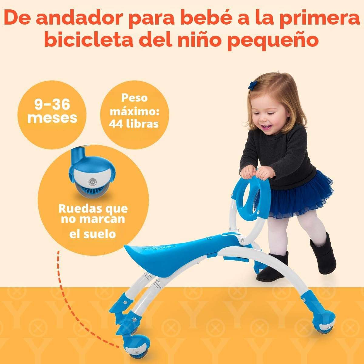 andador y correpasillos YBike Pewi azul con ruedas giratorias para bebés
