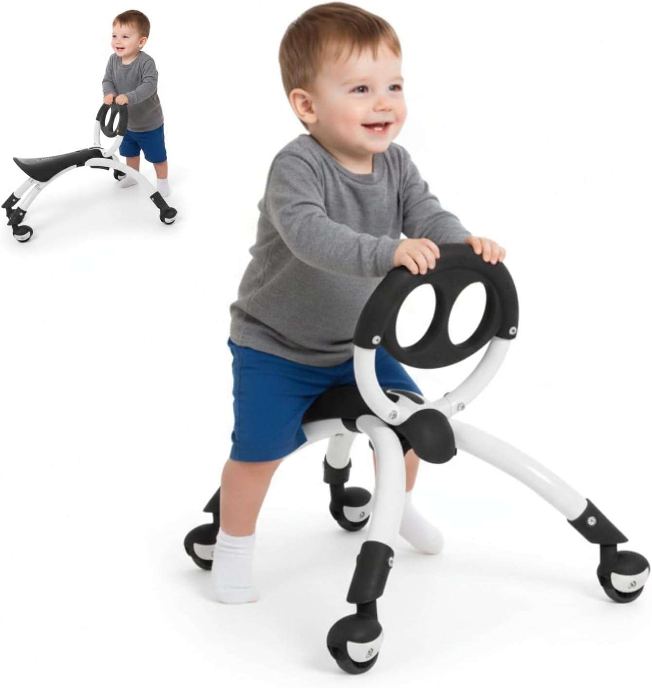 andador y correpasillos YBike Pewi azul con ruedas giratorias para bebés