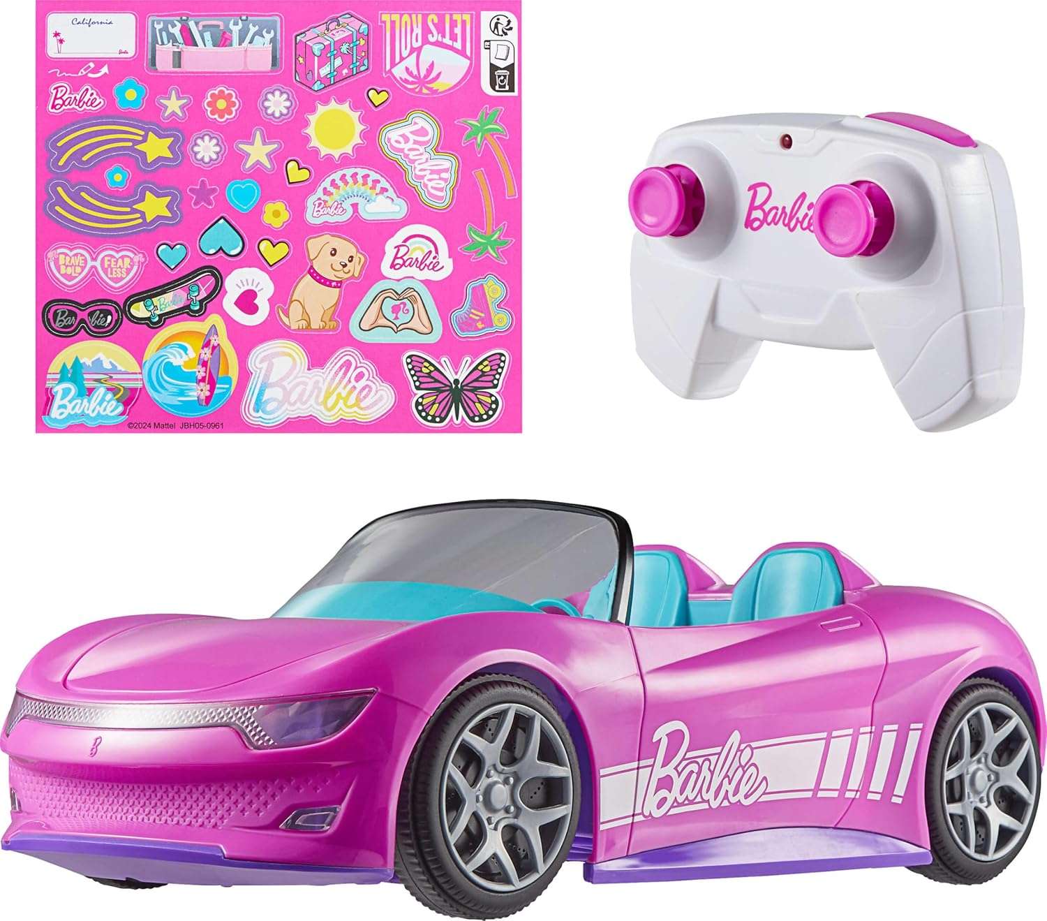 auto a control remoto hot wheels barbie convertible rosa con maletero