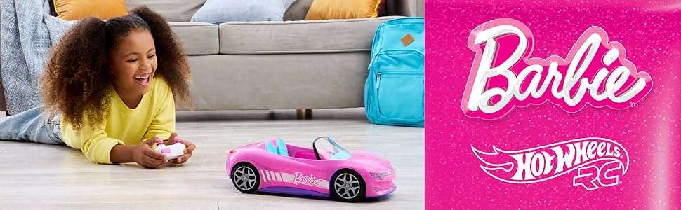auto a control remoto hot wheels barbie convertible rosa con maletero
