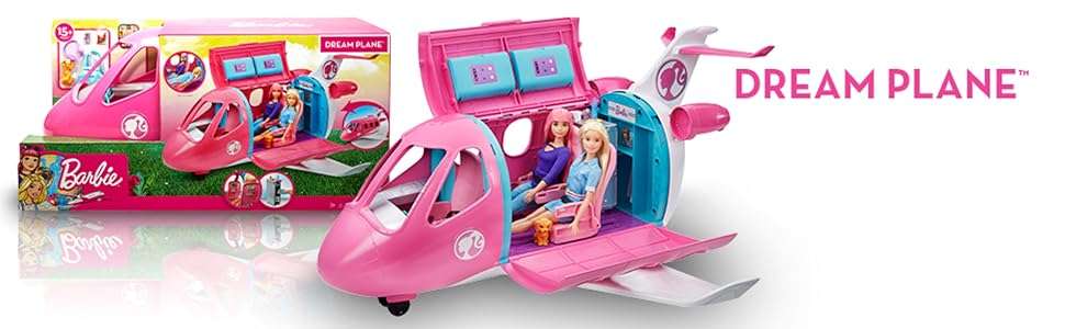 avión de barbie dreamplane con accesorios, cachorro y asientos reclinables