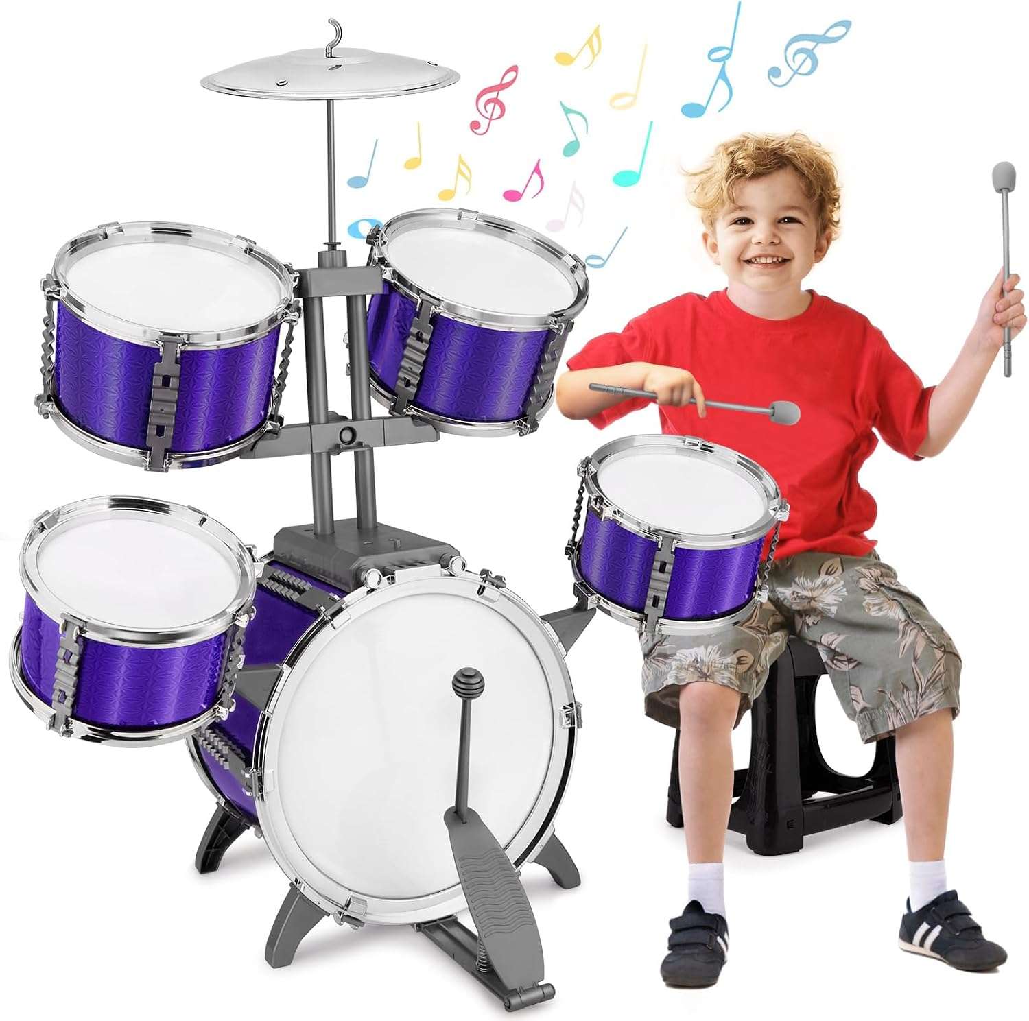 batería de jazz de juguete de 5 piezas con taburete y platillos para niños