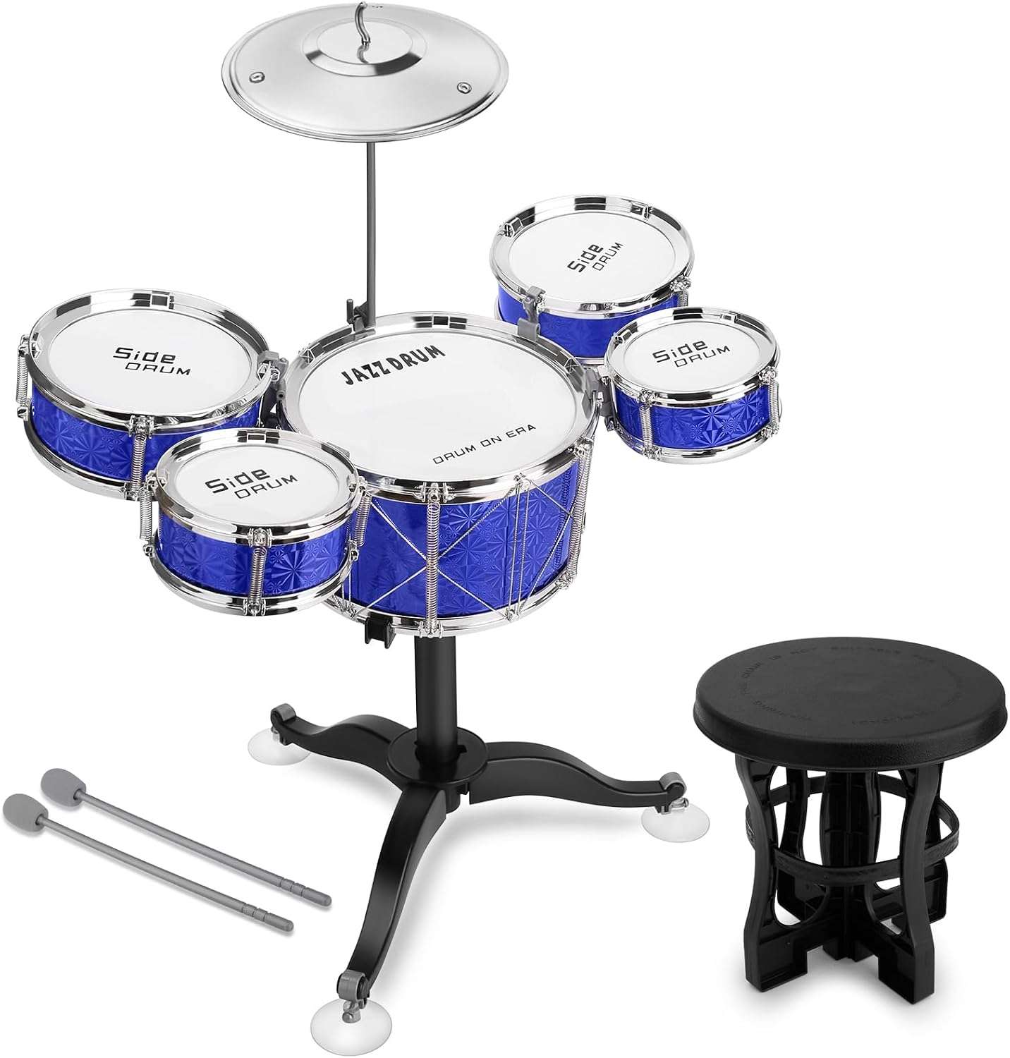 batería de jazz de juguete de 5 piezas con taburete y platillos para niños