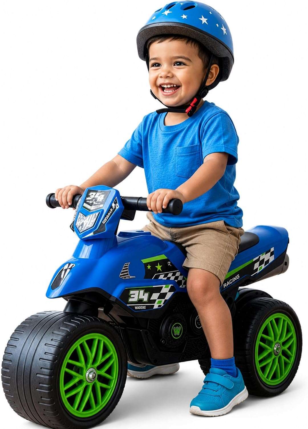 moto de juguete azul con sonidos y ruedas de goma para niños pequeños