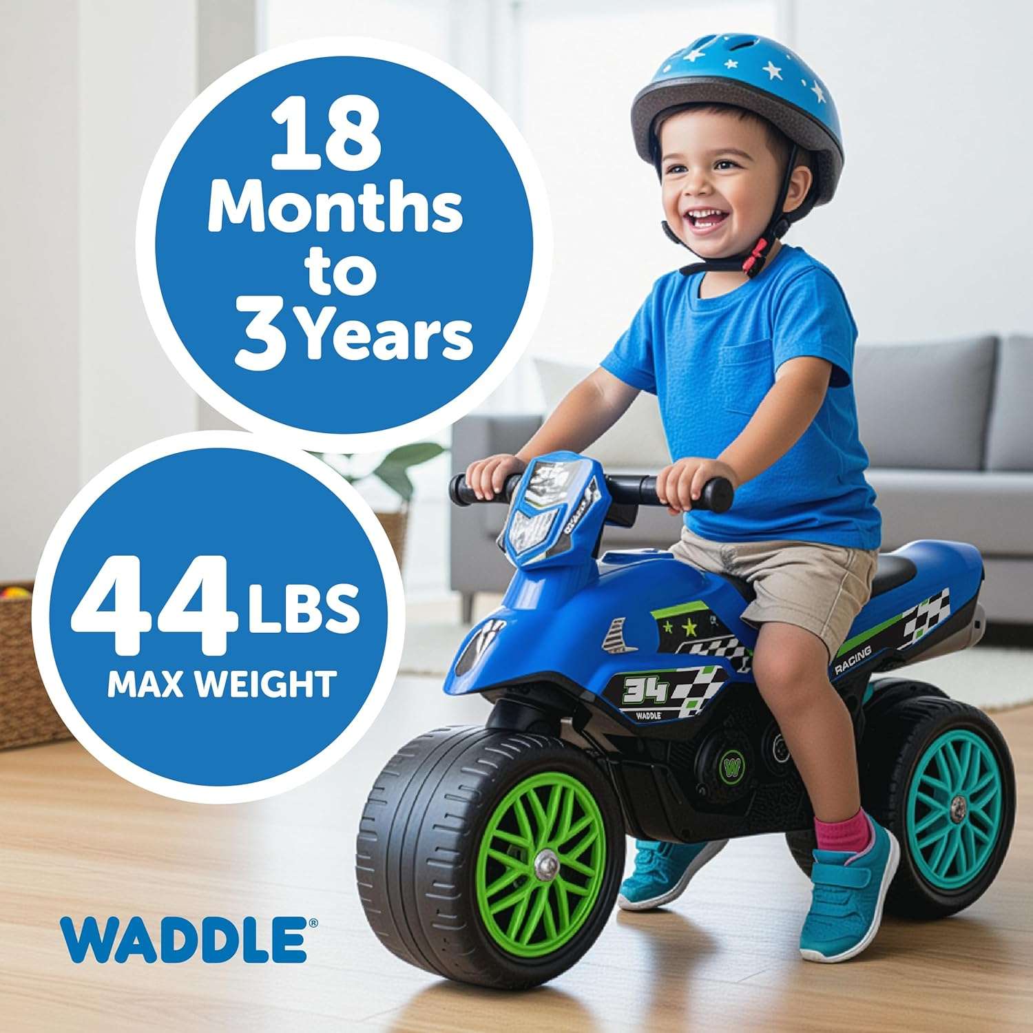 moto de juguete azul con sonidos y ruedas de goma para niños pequeños