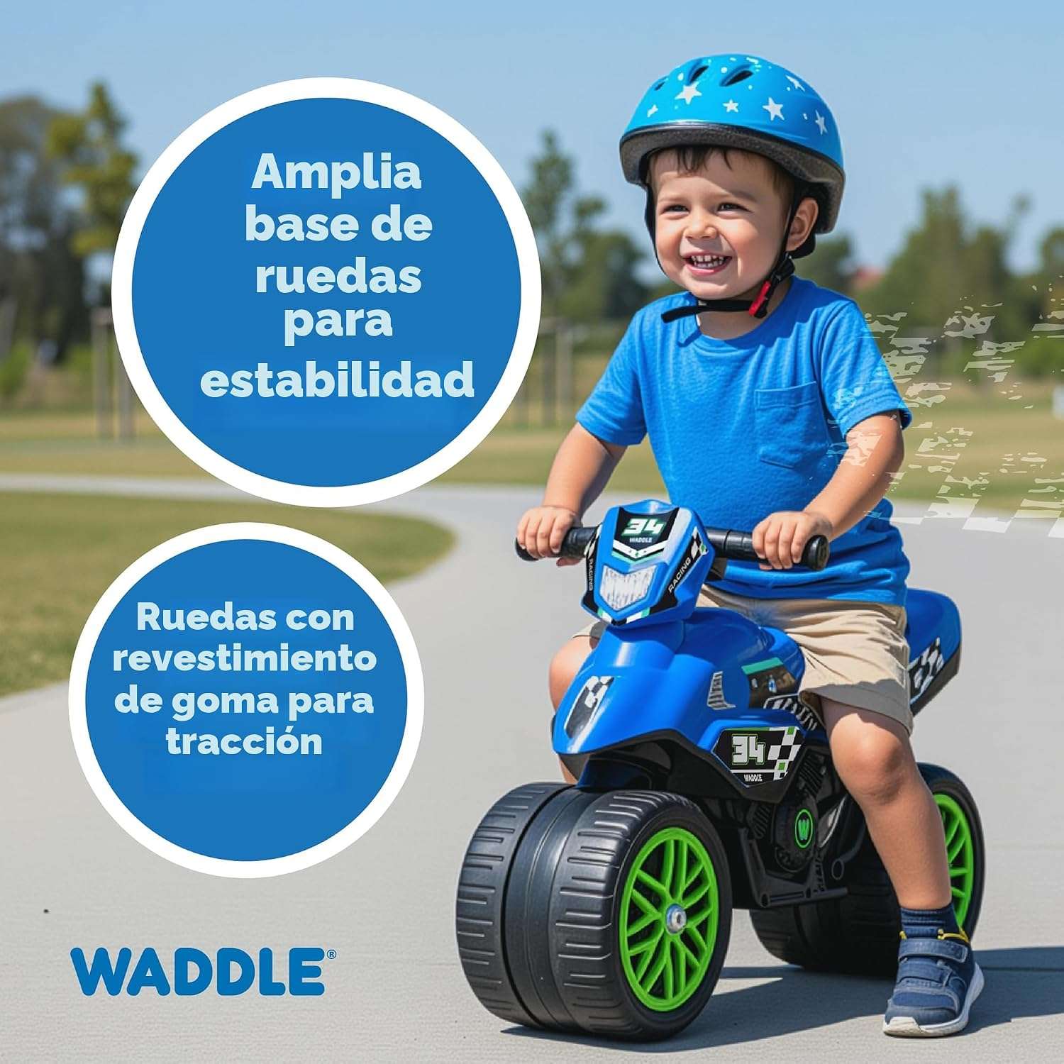moto de juguete azul con sonidos y ruedas de goma para niños pequeños