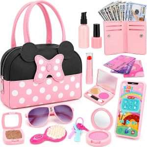 bolso de juguete para niñas con maquillaje falso, teléfono con sonido y accesorios
