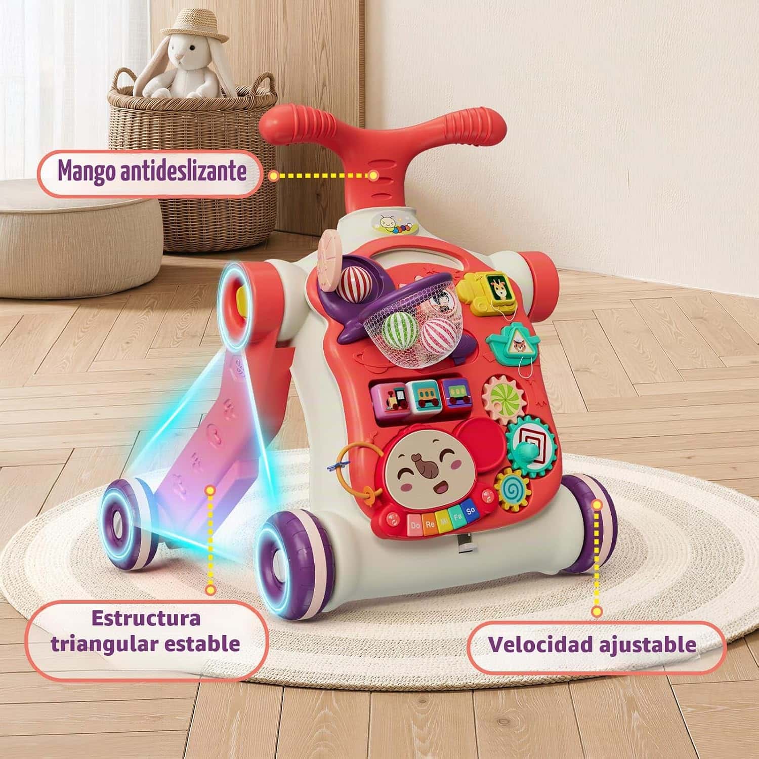 andador y centro de actividades 5 en 1 con piano y juegos didácticos para bebés