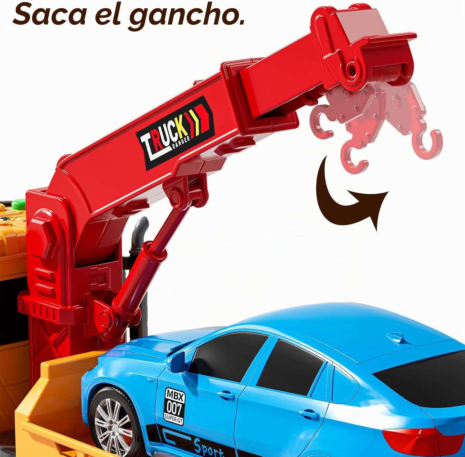 camión grúa de juguete con brazo retráctil, luces y sonidos para niños