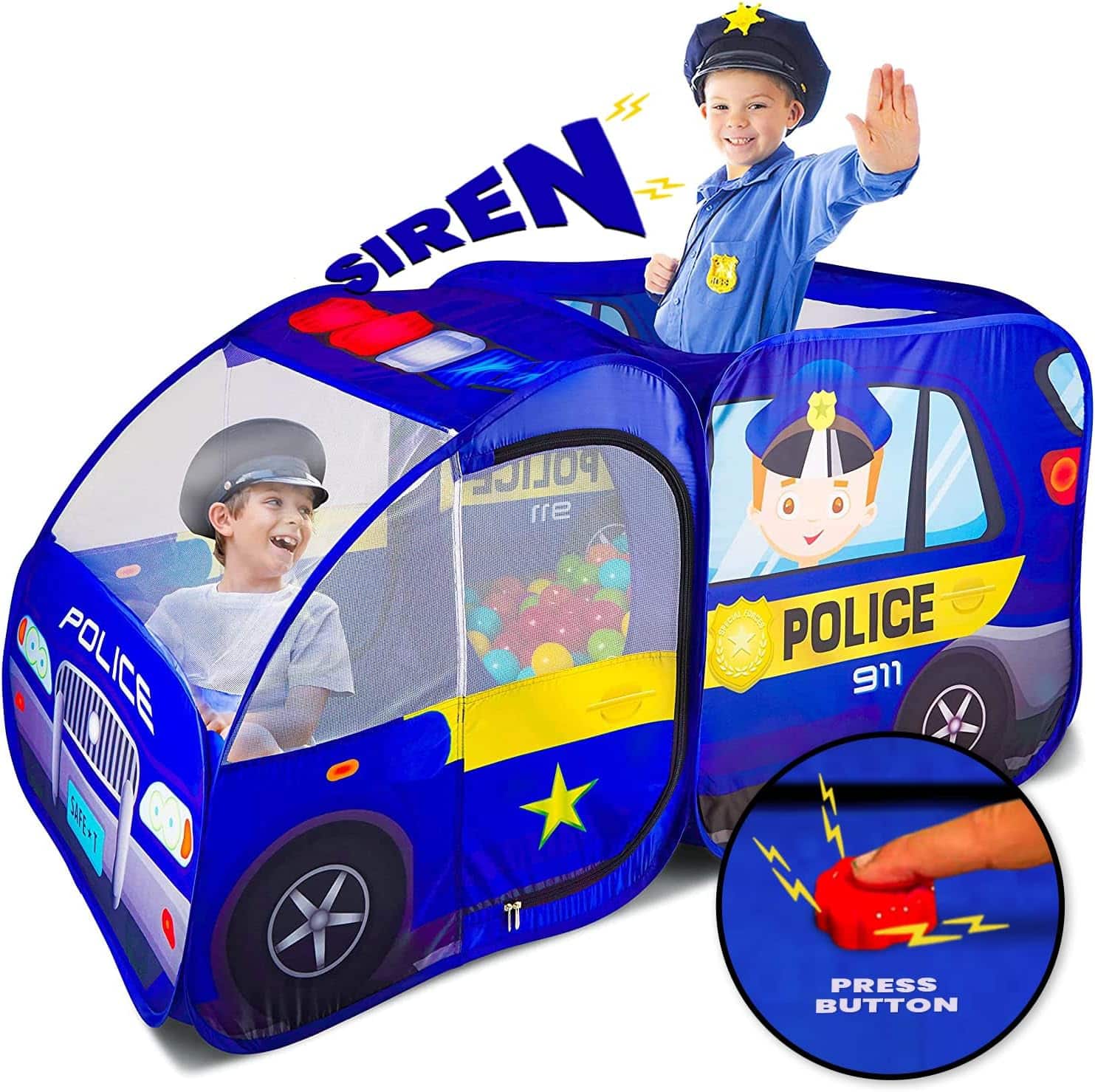 carpa de juego de policía desplegable con sonidos de sirena para niños