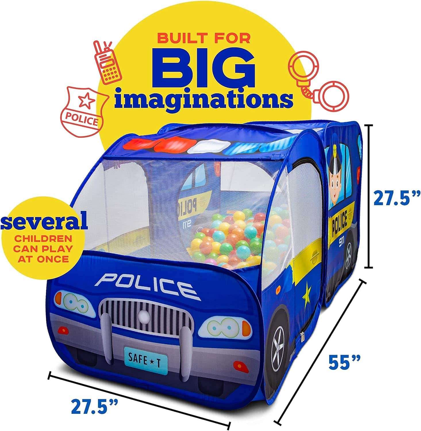 carpa de juego de policía desplegable con sonidos de sirena para niños