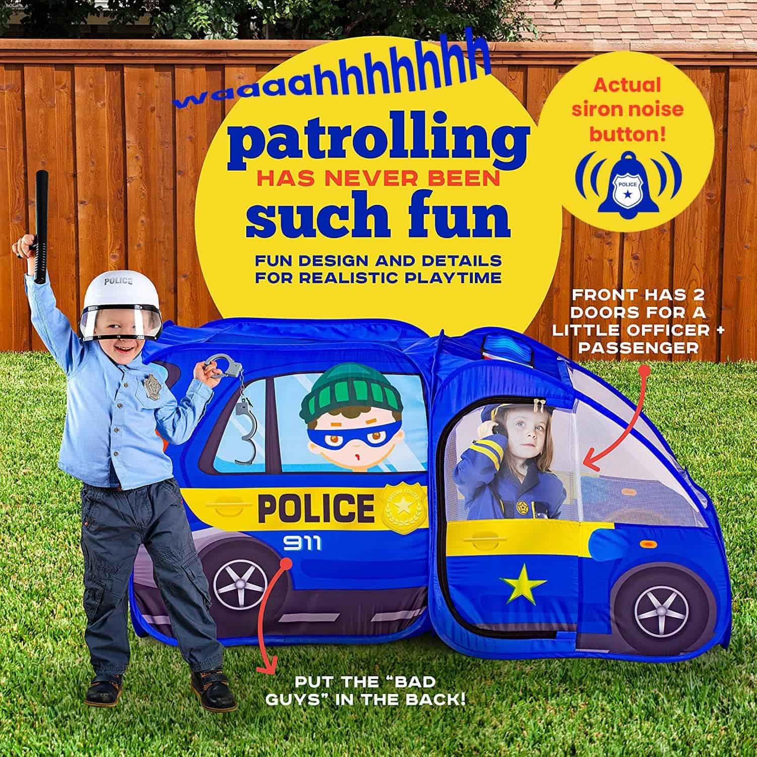 carpa de juego de policía desplegable con sonidos de sirena para niños