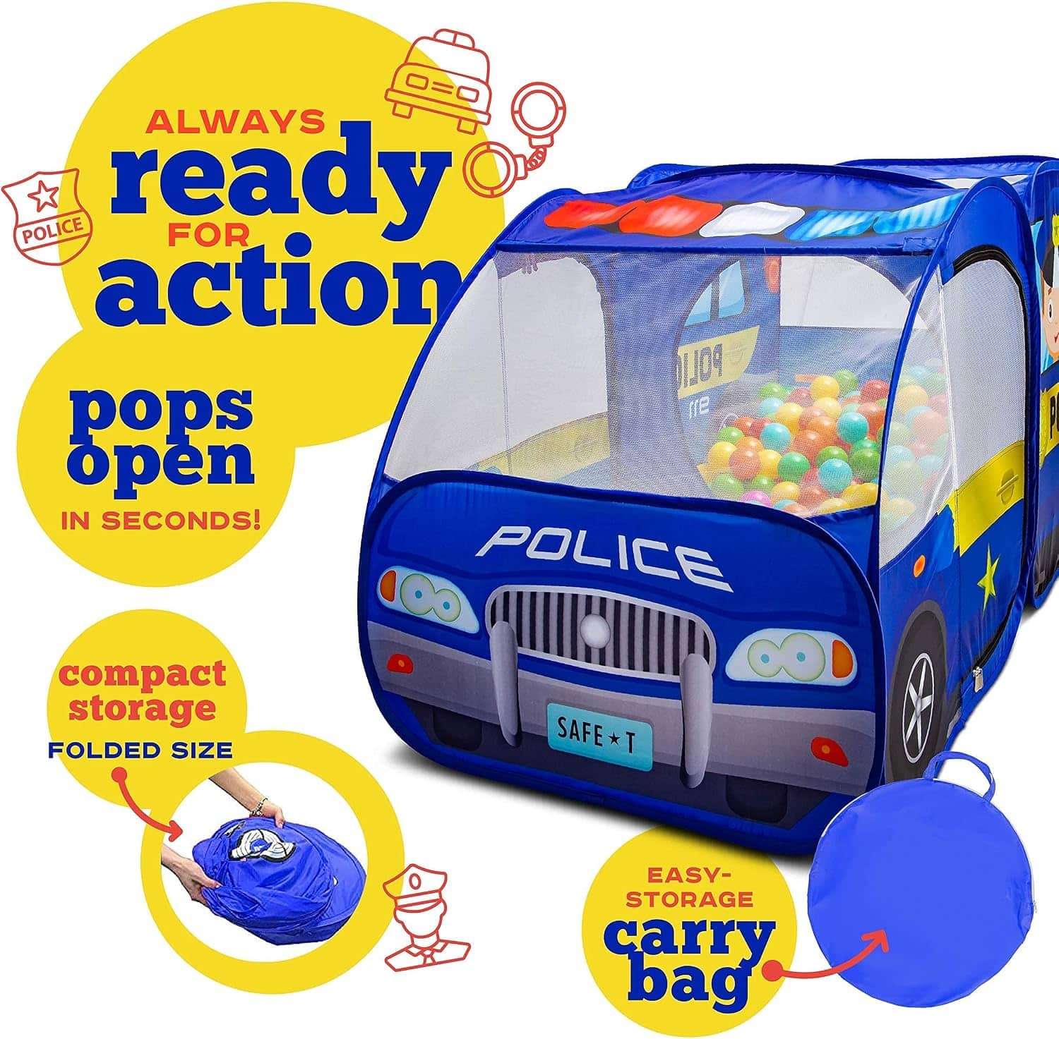 carpa de juego de policía desplegable con sonidos de sirena para niños