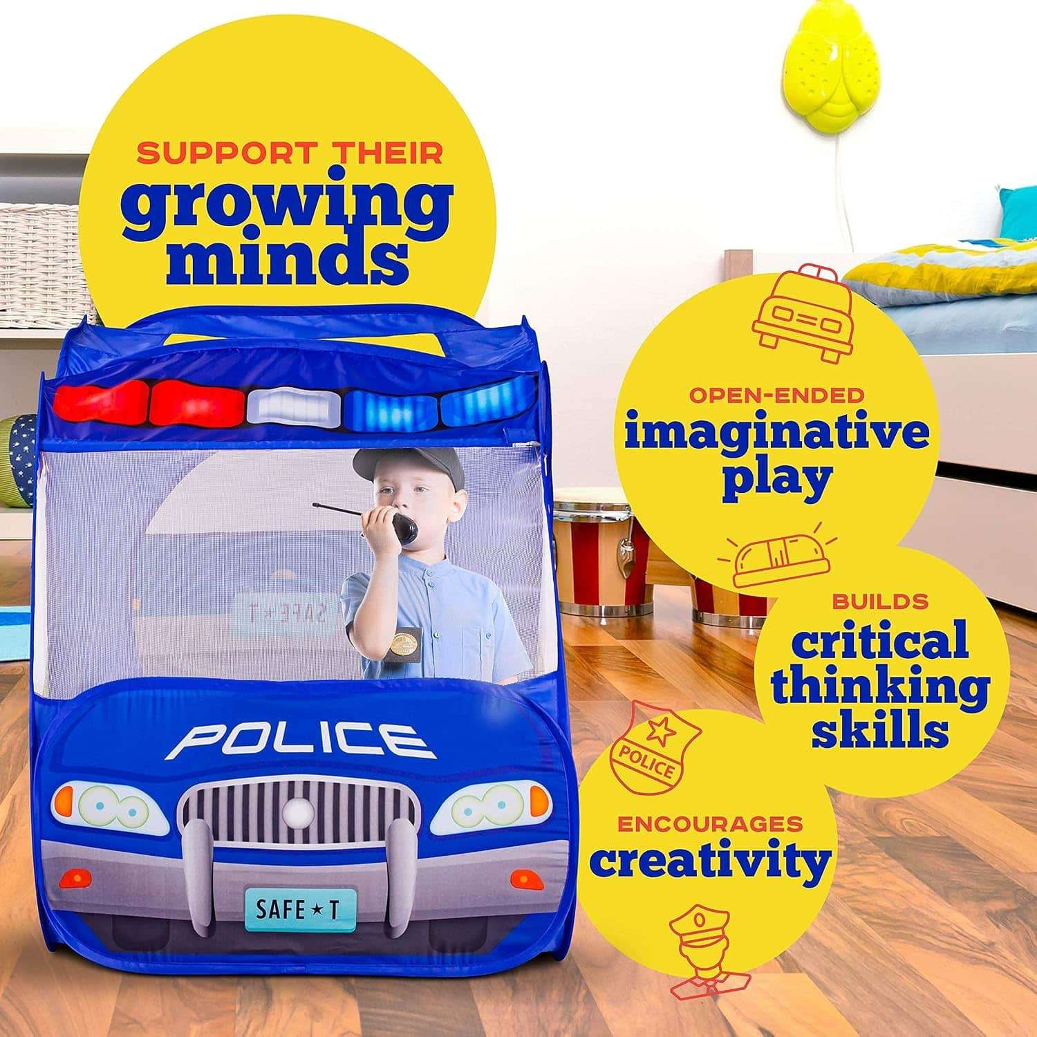 carpa de juego de policía desplegable con sonidos de sirena para niños