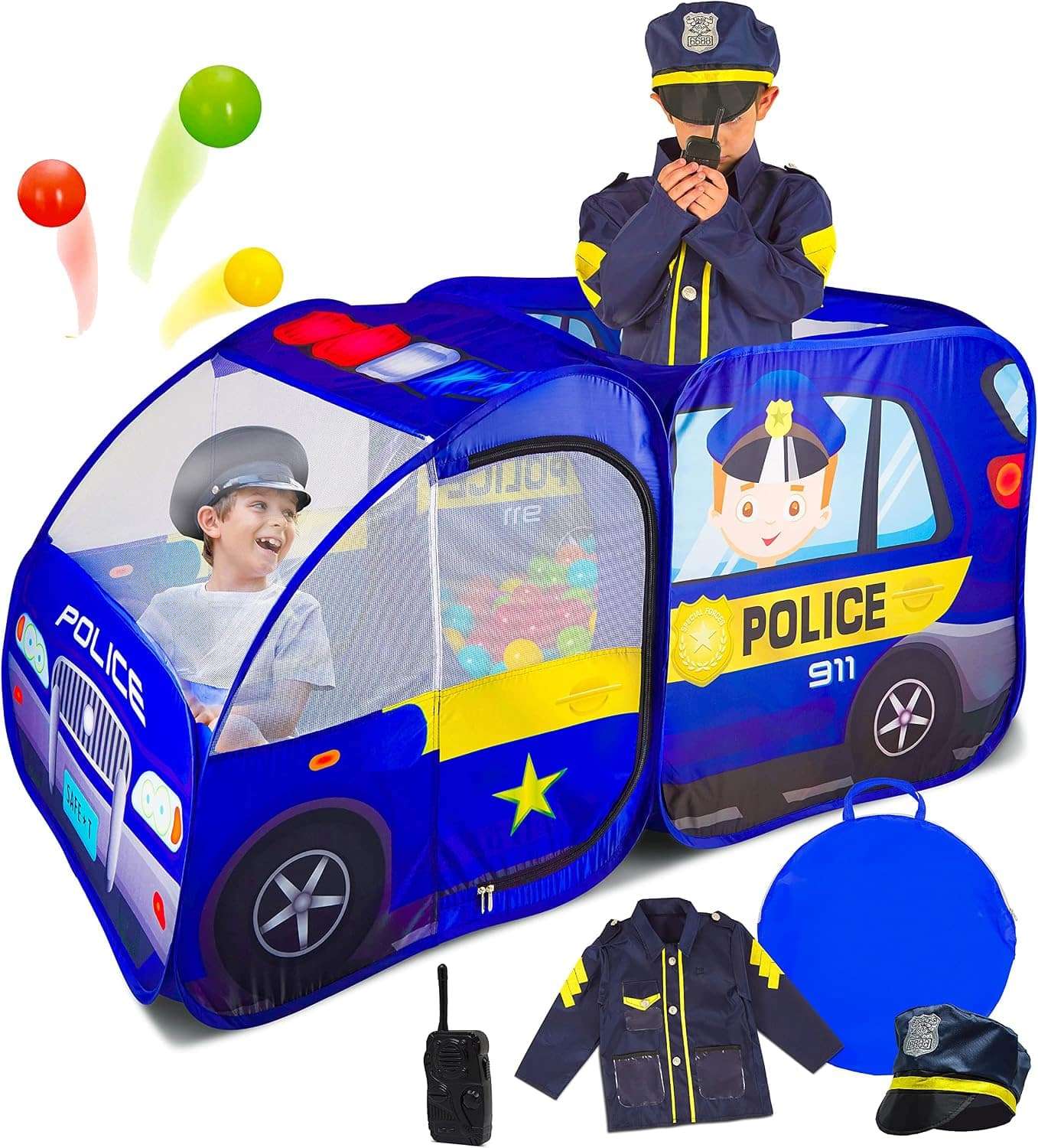 carpa de juego de policía desplegable con sonidos de sirena para niños