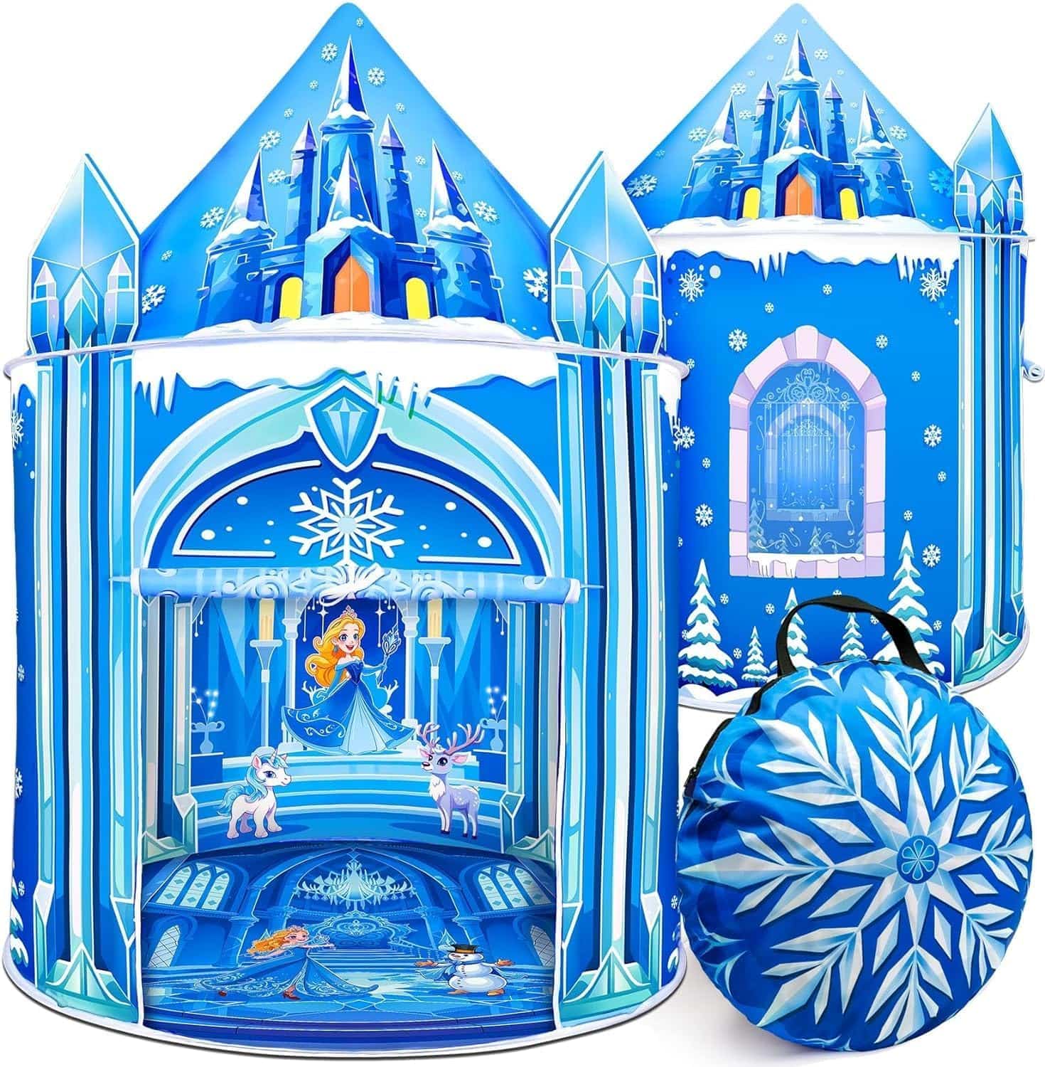carpa de juego infantil de princesa arcoíris con ventanas de malla para niñas