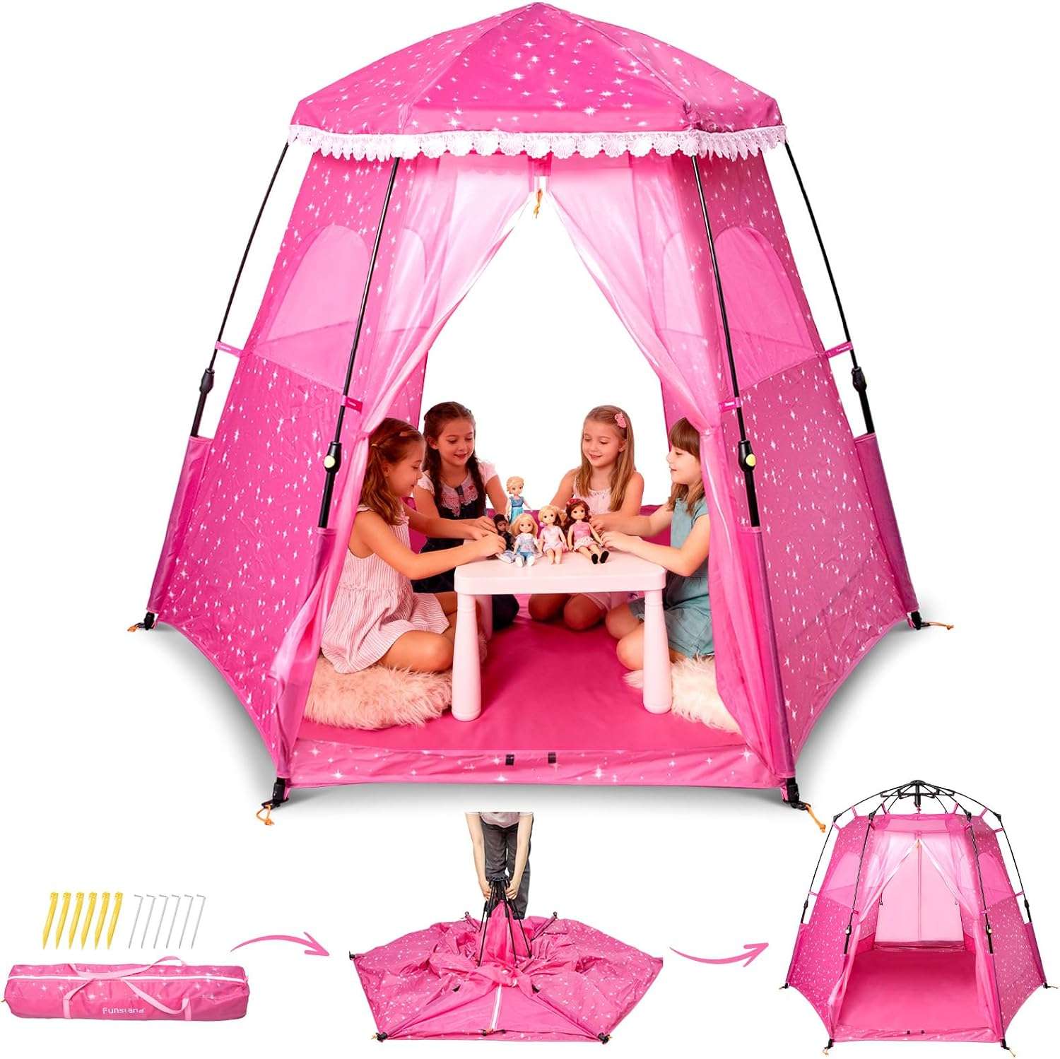 carpa castillo de princesas rosa para niñas con protección UV y gran espacio