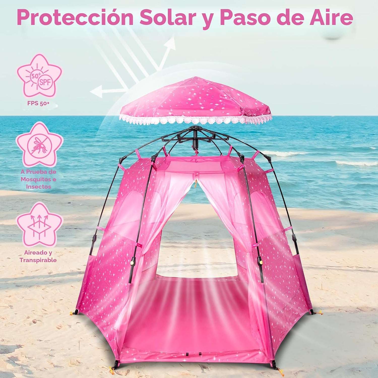 carpa castillo de princesas rosa para niñas con protección UV y gran espacio