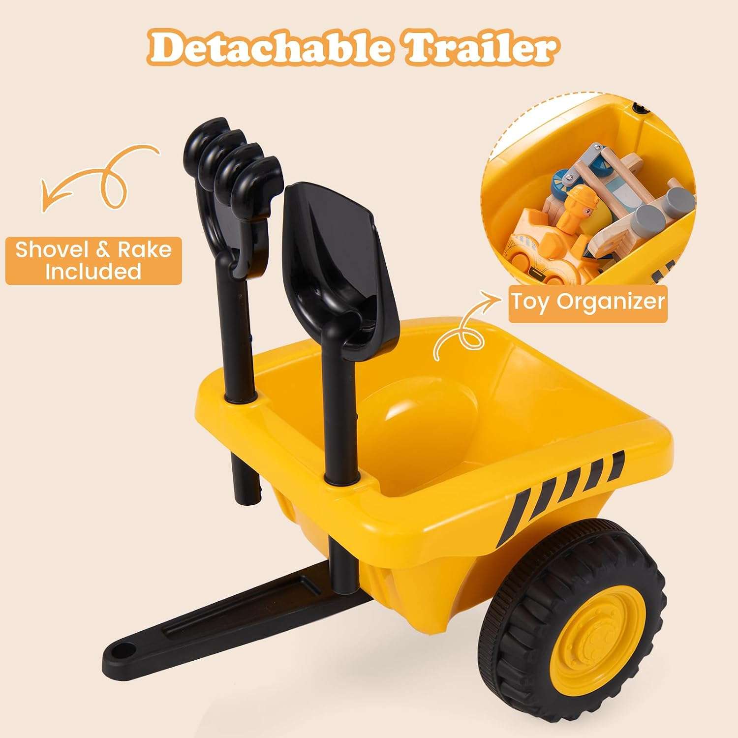tractor de juguete Caterpillar con remolque desmontable, pala y luces para niños