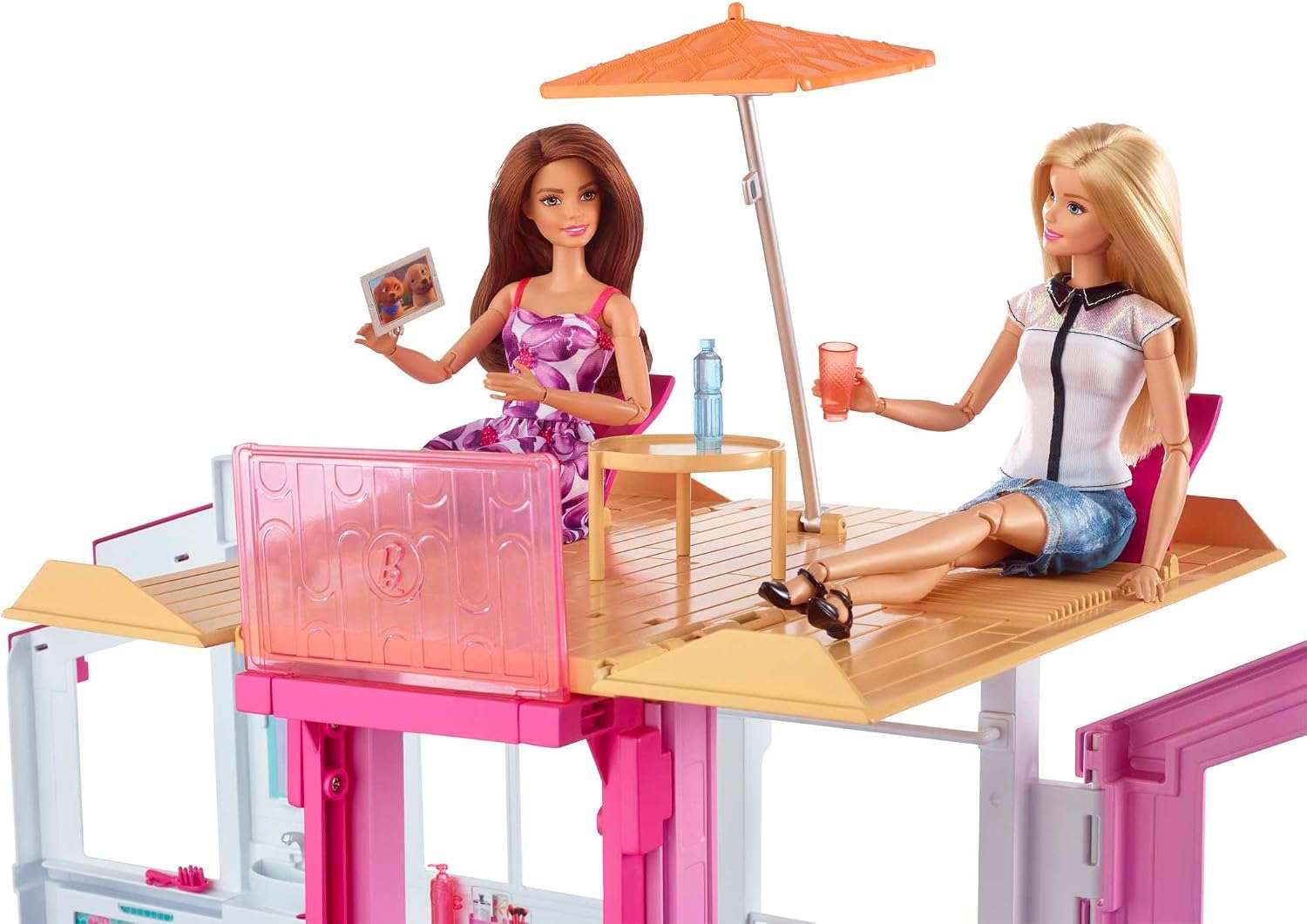 casa de barbie de 3 pisos plegable con ascensor, muebles y terraza