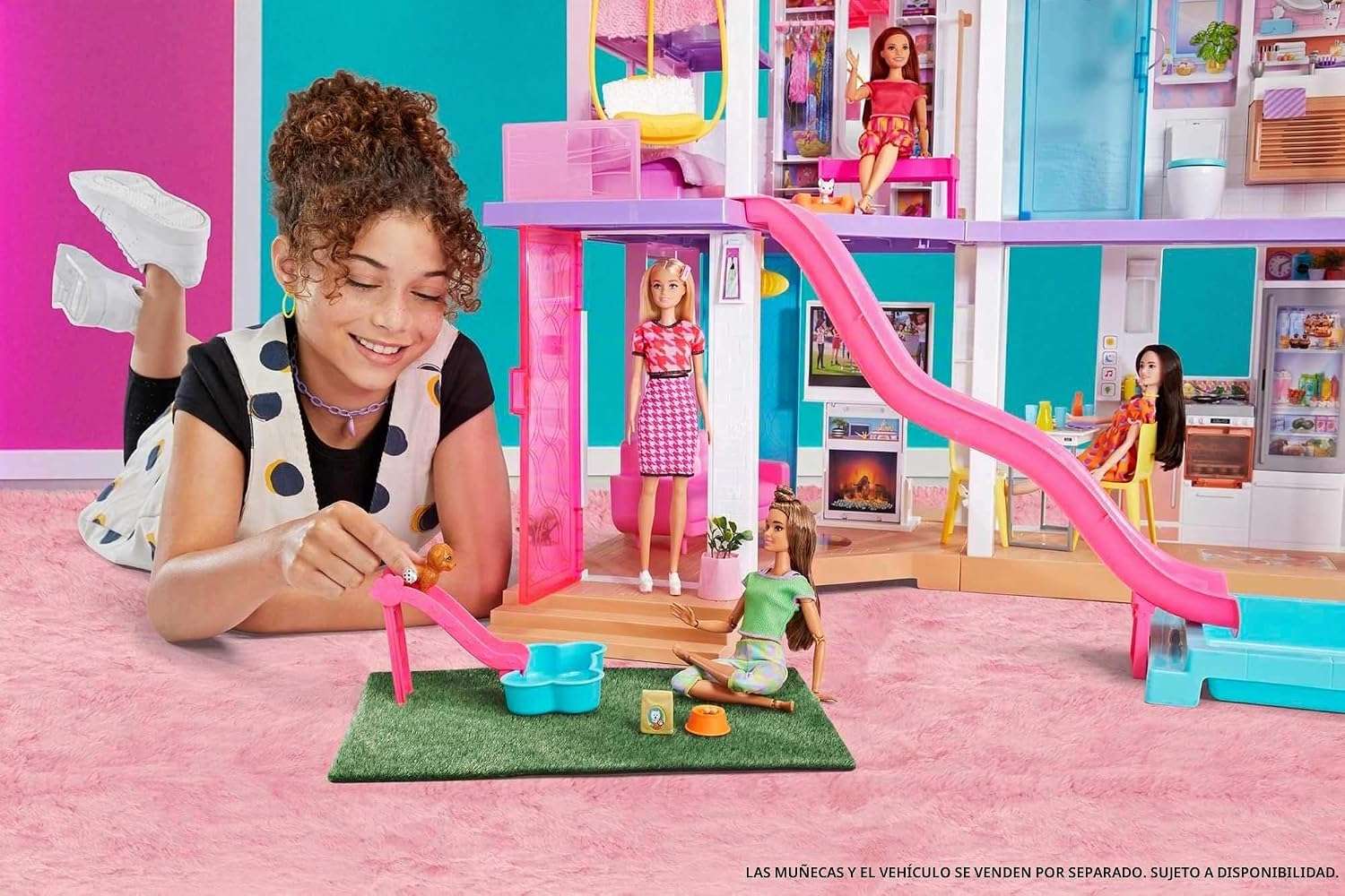 casa de muñecas barbie dreamhouse grande con tobogán, piscina y luces