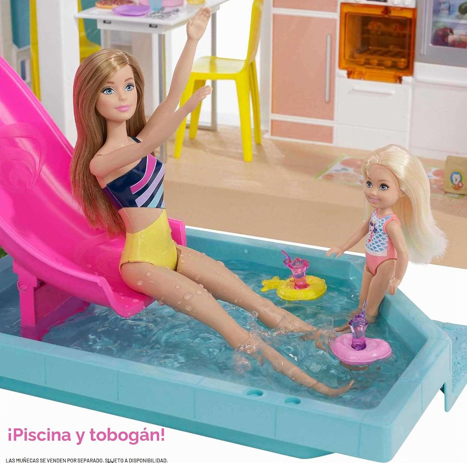 casa de muñecas barbie dreamhouse grande con tobogán, piscina y luces