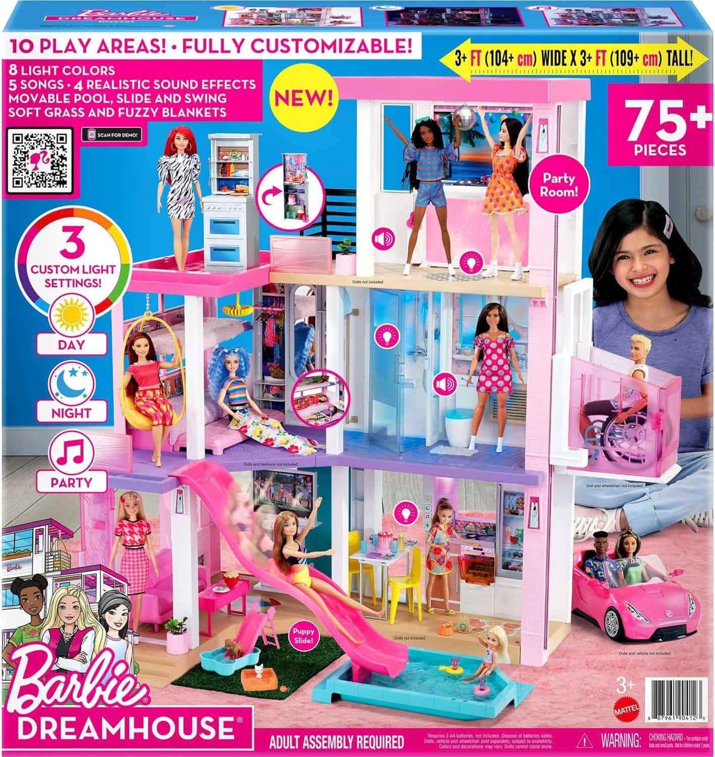 casa de muñecas barbie dreamhouse grande con tobogán, piscina y luces