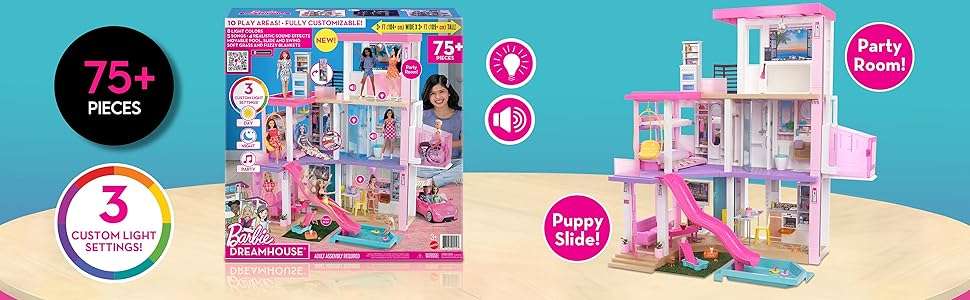 casa de muñecas barbie dreamhouse grande con tobogán, piscina y luces