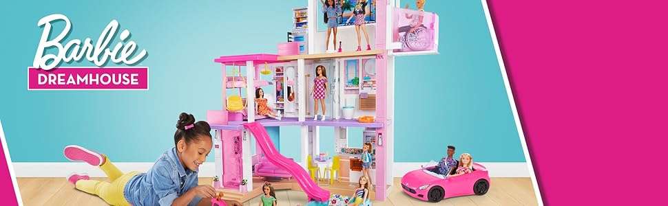 casa de muñecas barbie dreamhouse grande con tobogán, piscina y luces