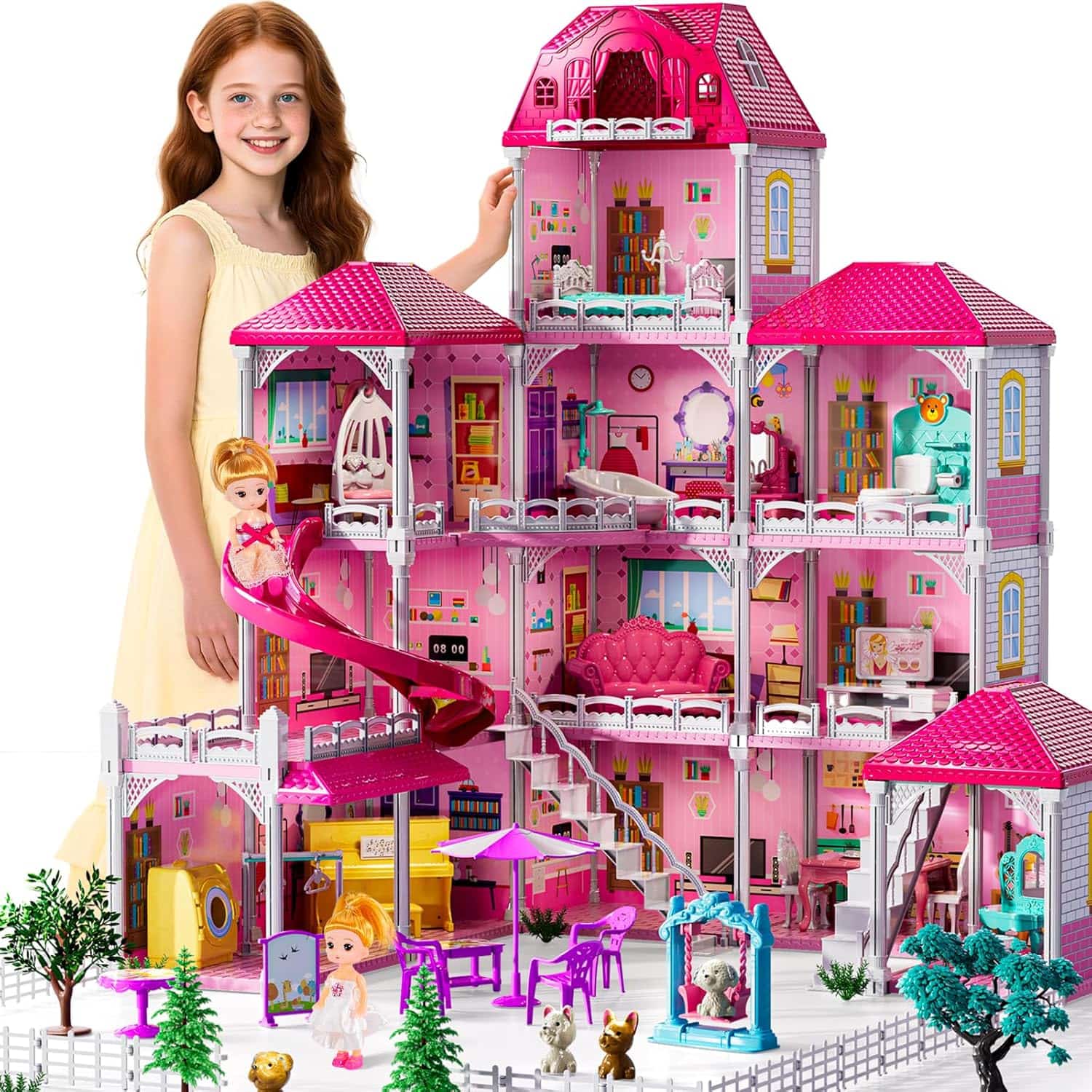 casa de muñecas de 4 pisos y 12 habitaciones con muebles y muñecas para niñas