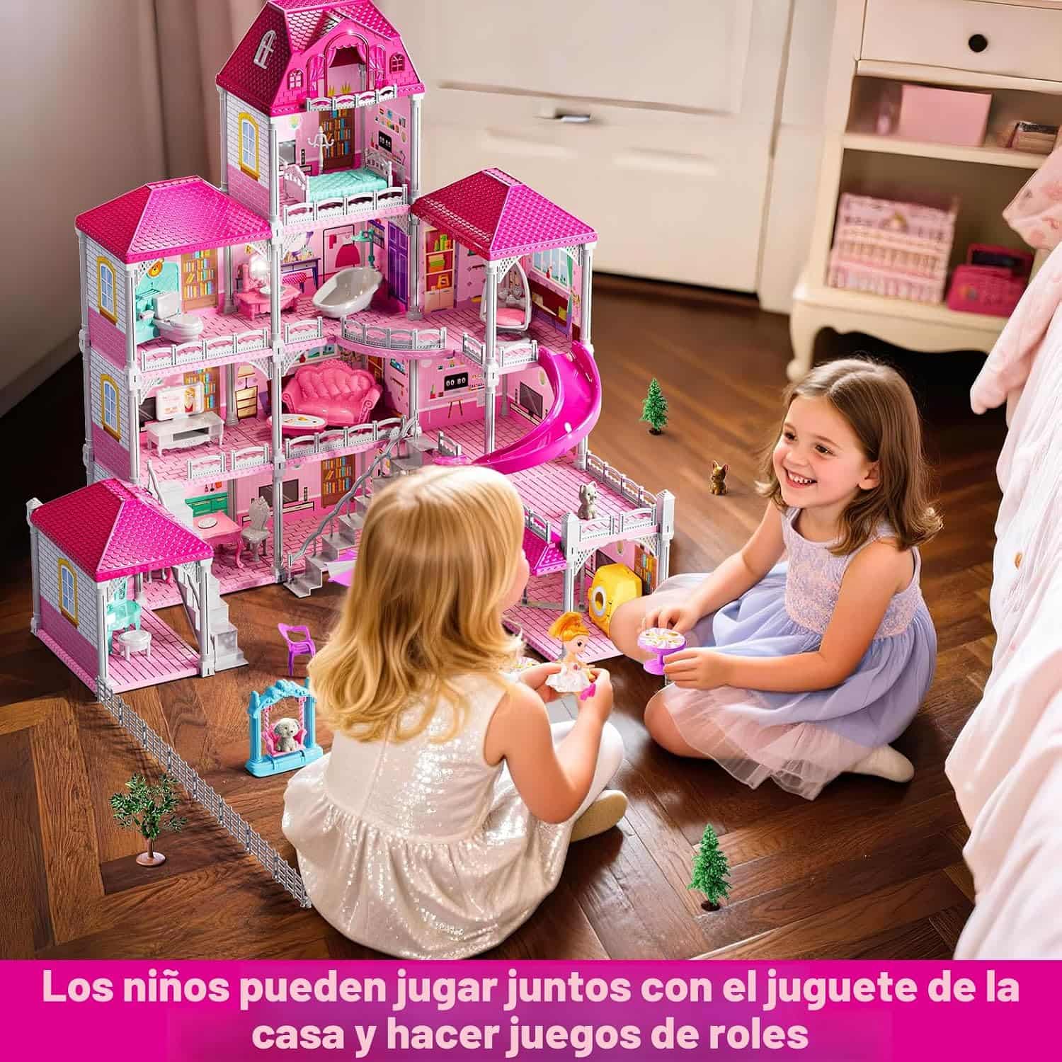 casa de muñecas de 4 pisos y 12 habitaciones con muebles y muñecas para niñas