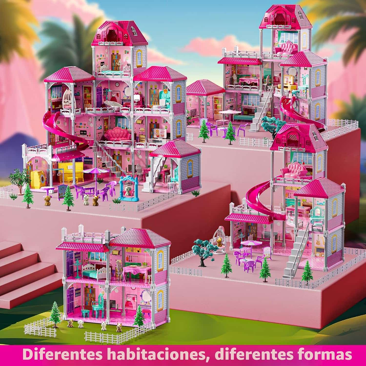 casa de muñecas de 4 pisos y 12 habitaciones con muebles y muñecas para niñas