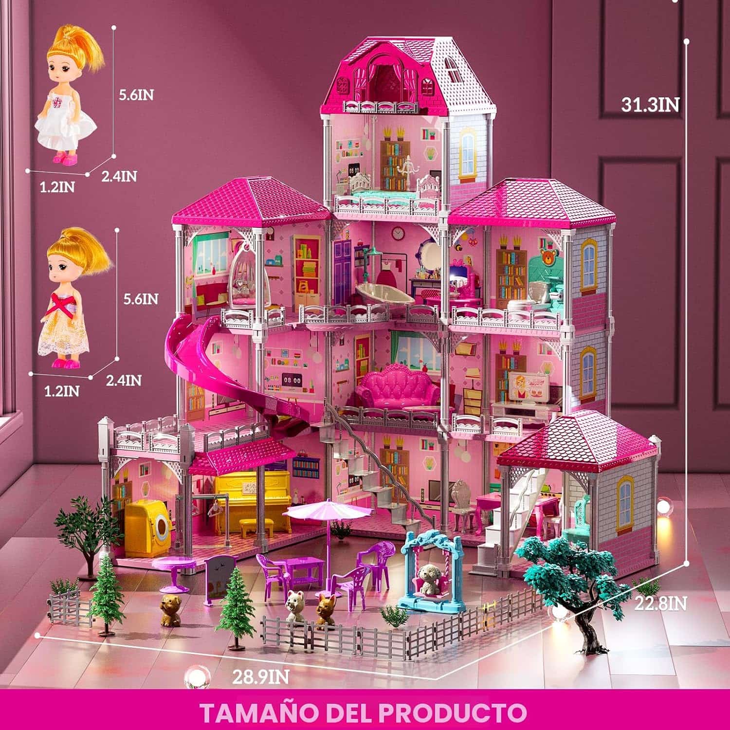 casa de muñecas de 4 pisos y 12 habitaciones con muebles y muñecas para niñas
