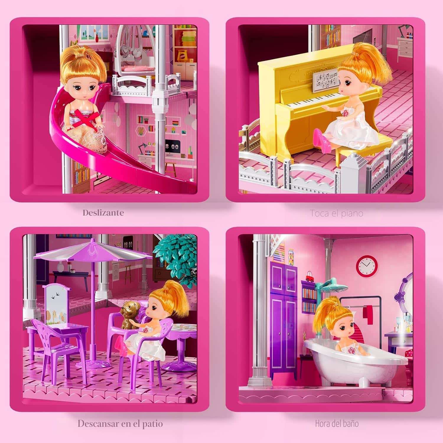 casa de muñecas de 4 pisos y 12 habitaciones con muebles y muñecas para niñas