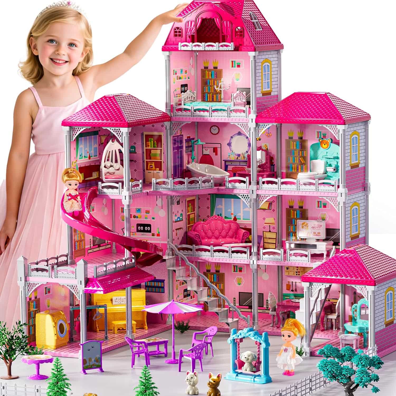casa de muñecas de 4 pisos y 12 habitaciones con muebles y muñecas para niñas