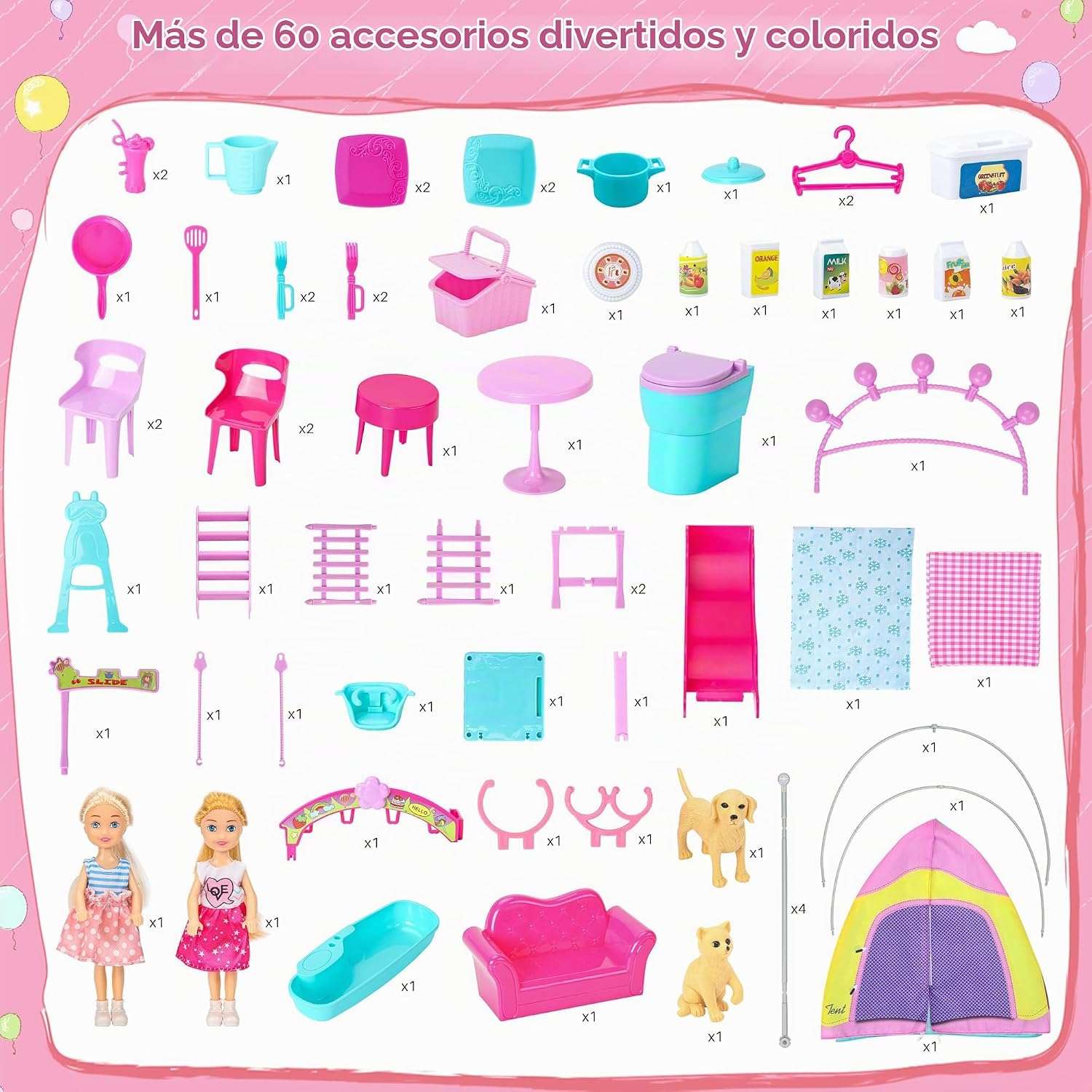 casa de muñecas portátil y plegable con estuche, muebles, accesorios y 2 muñecas
