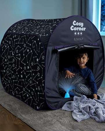 tienda de campaña sensorial opaca con lámpara de fibra óptica y manta para niños