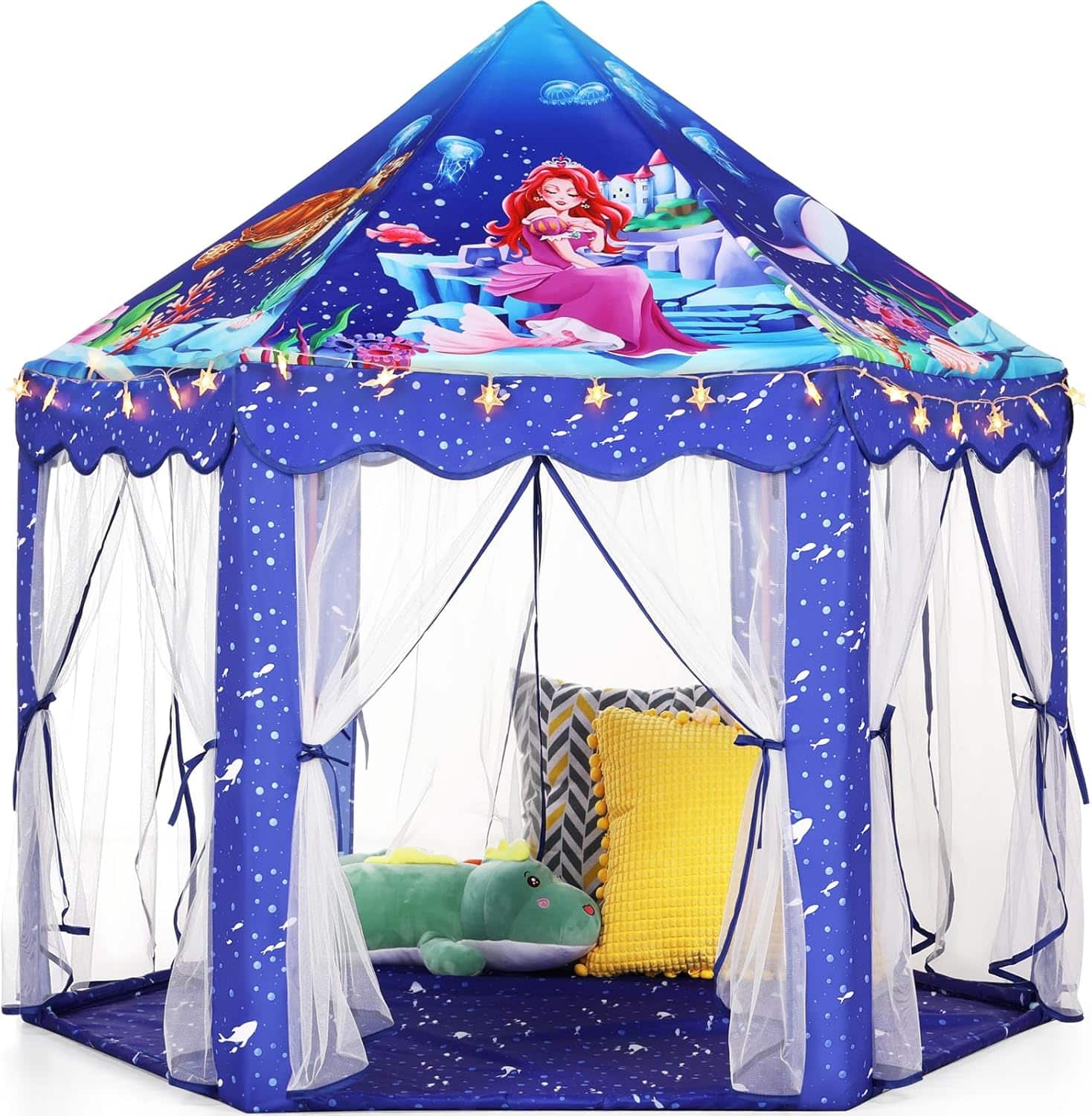 castillo de princesa tienda de campaña rosa con luces de estrella para niñas