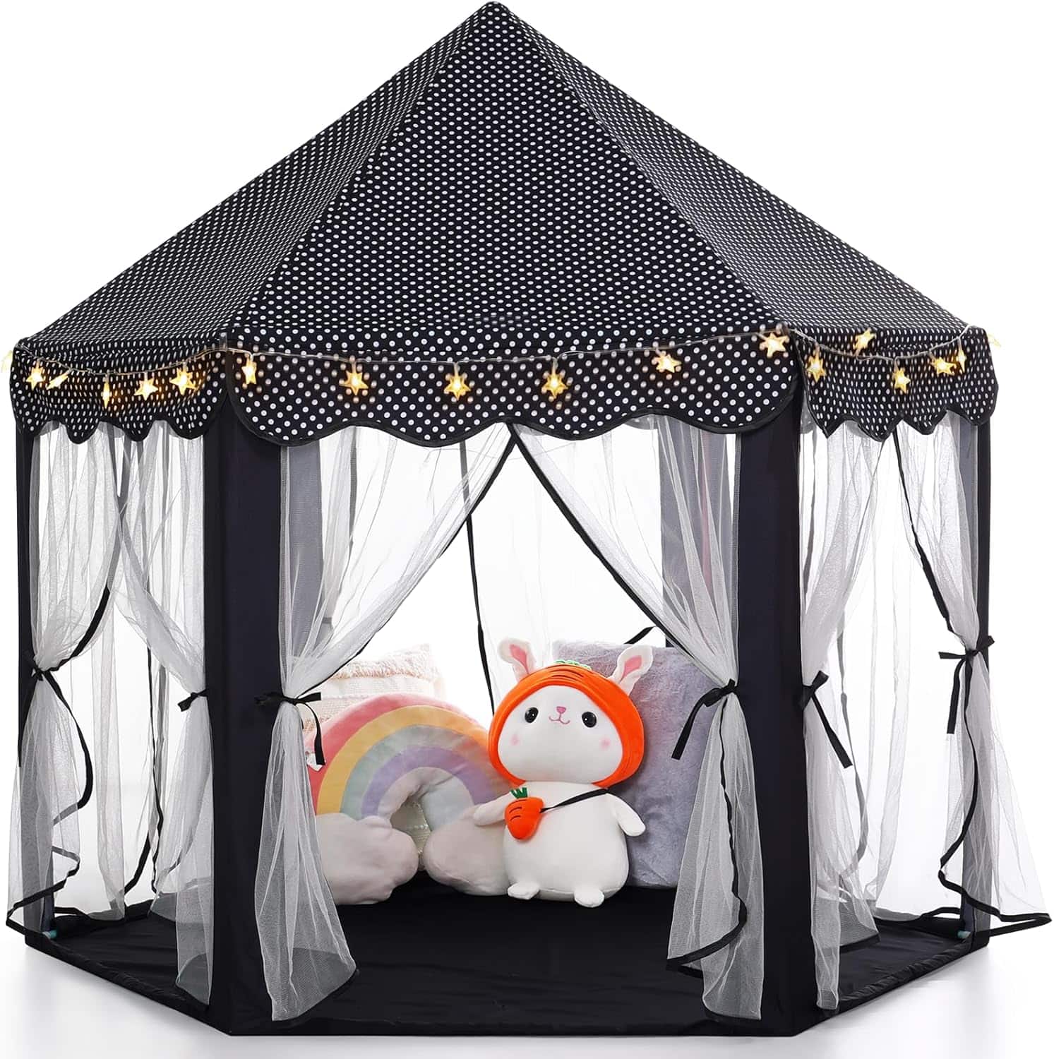 castillo de princesa tienda de campaña rosa con luces de estrella para niñas