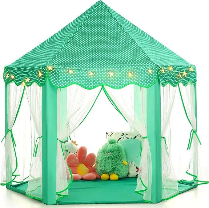 castillo de princesa tienda de campaña rosa con luces de estrella para niñas