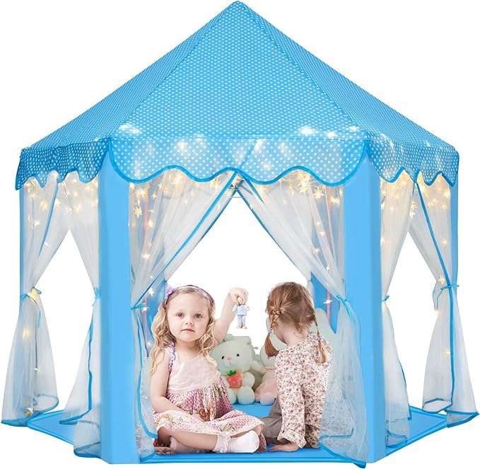 castillo de princesa tienda de campaña rosa con luces de estrella para niñas