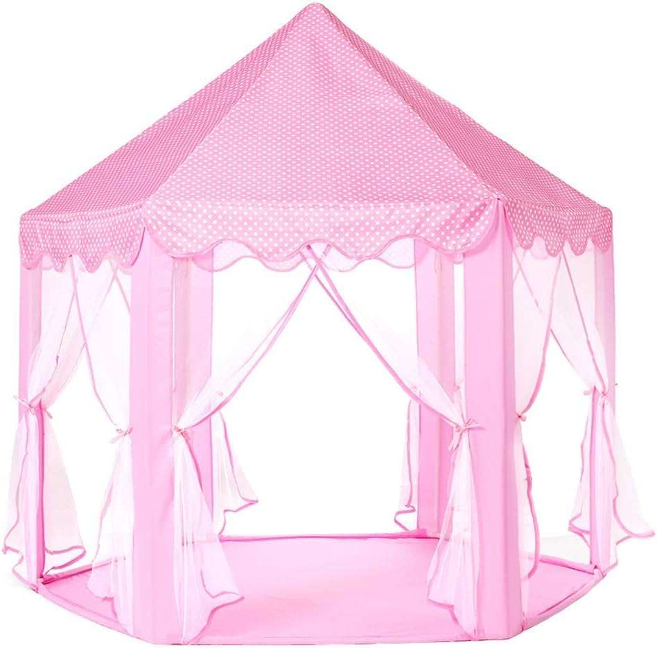 castillo de princesa tienda de campaña rosa con luces de estrella para niñas