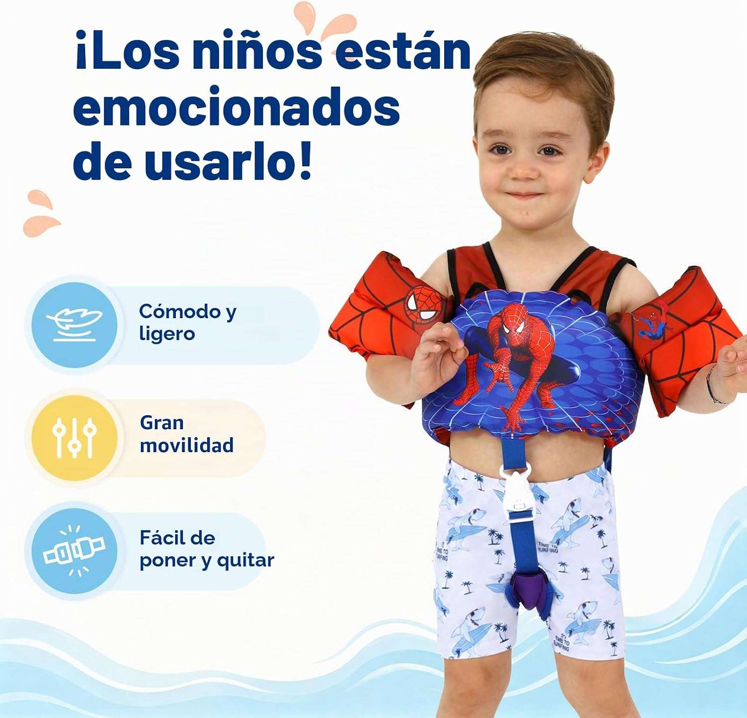 chaleco de natación para niños con flotador de brazo y correa ajustable en la entrepierna