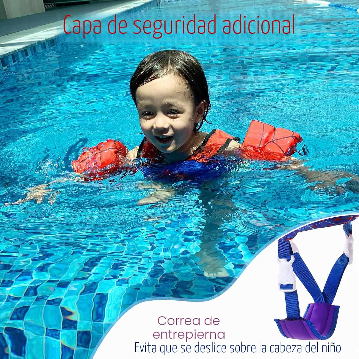 chaleco de natación para niños con flotador de brazo y correa ajustable en la entrepierna