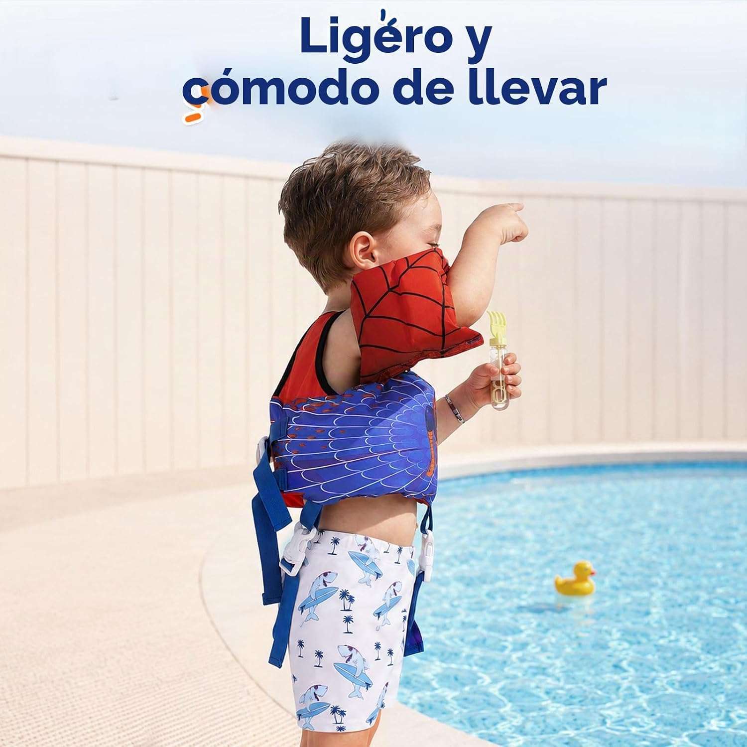 chaleco de natación para niños con flotador de brazo y correa ajustable en la entrepierna
