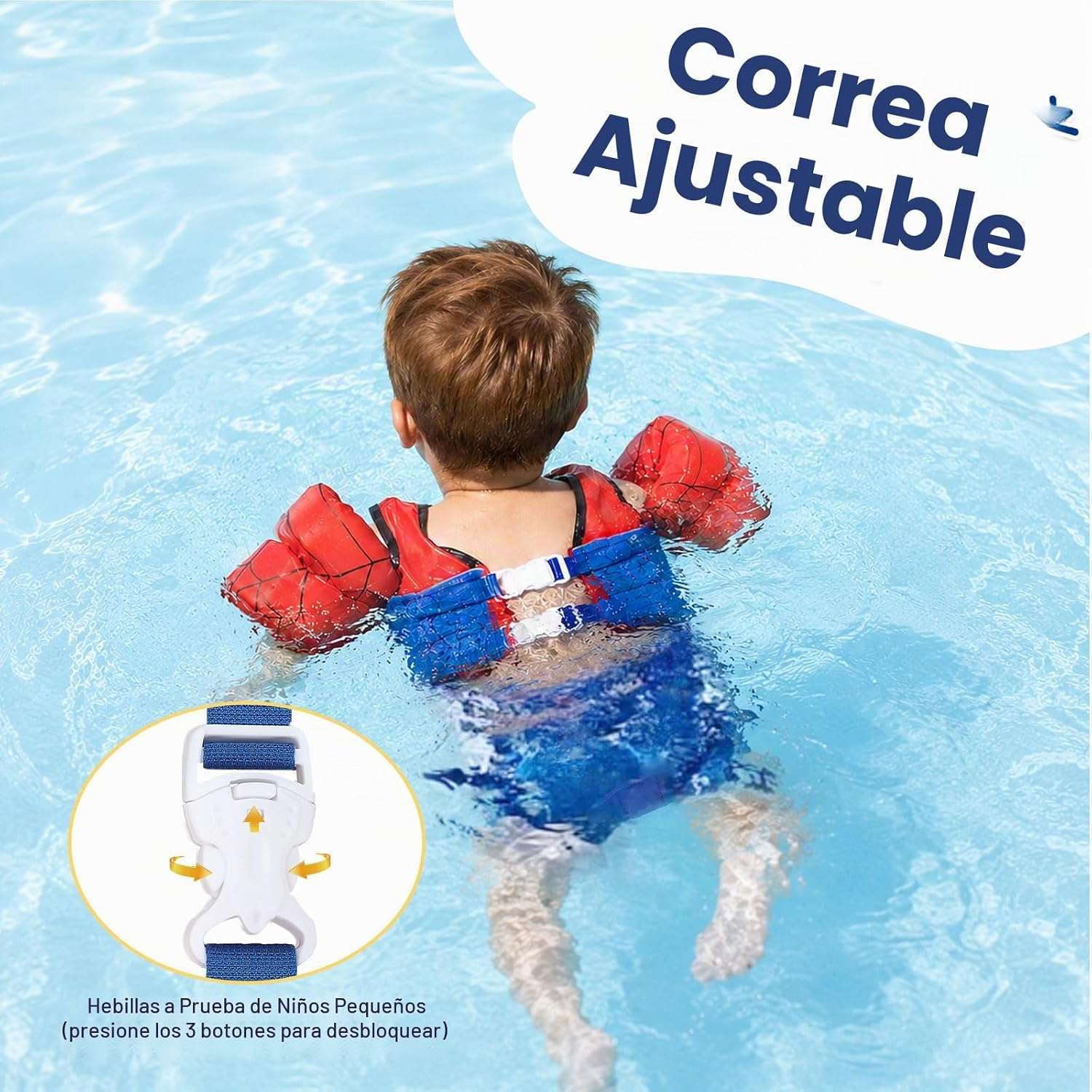 chaleco de natación para niños con flotador de brazo y correa ajustable en la entrepierna