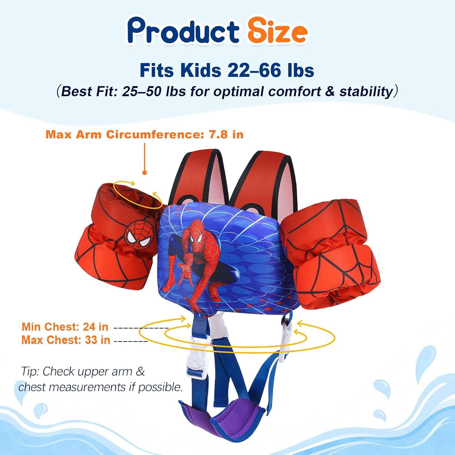 chaleco de natación para niños con flotador de brazo y correa ajustable en la entrepierna