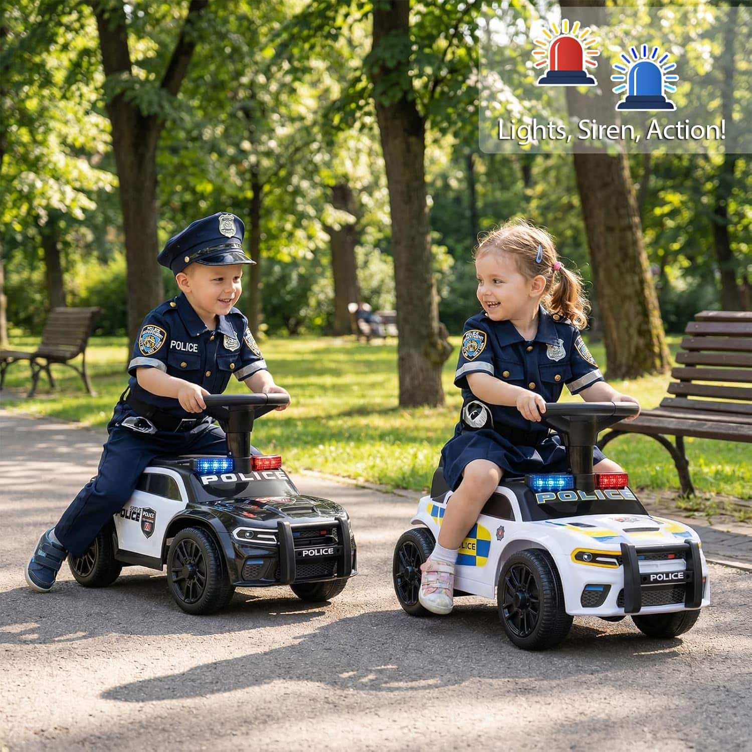coche de policía de juguete con luces LED, sirena y almacenamiento para niños pequeños