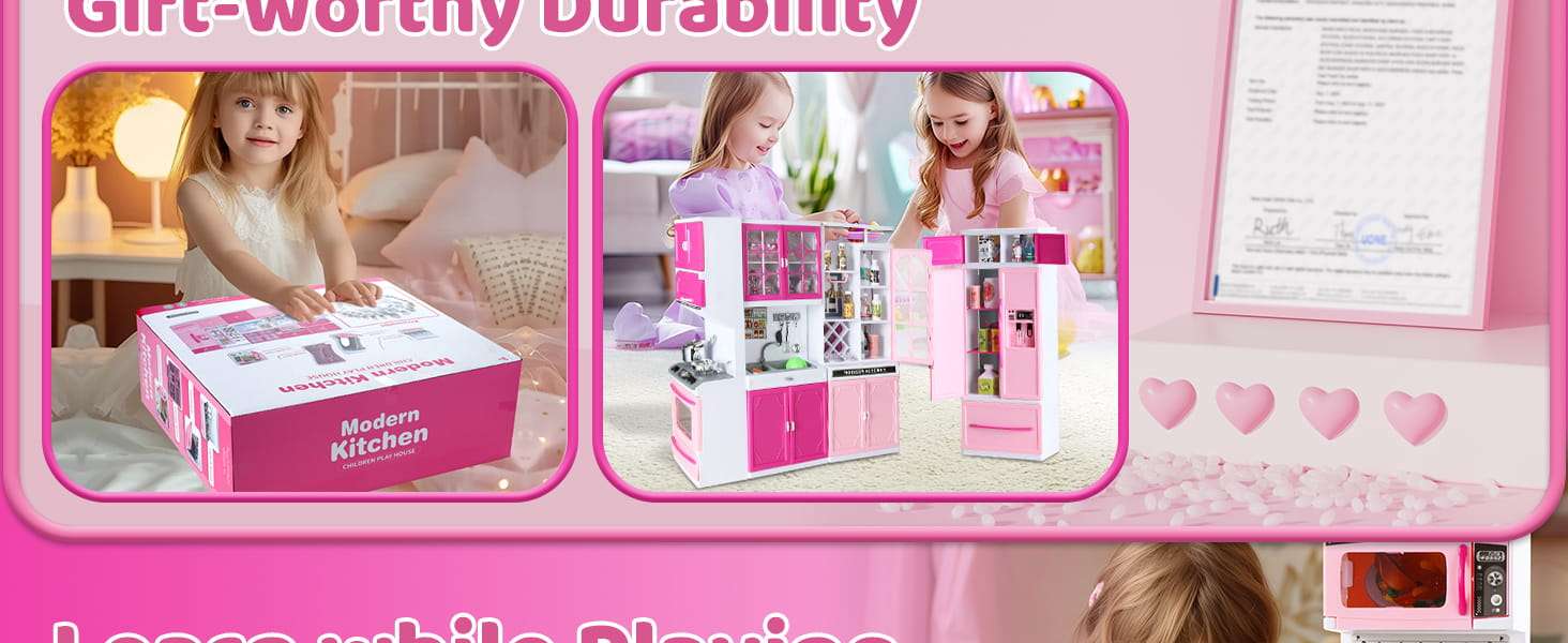 cocina de juguete rosa con 64 piezas, luces, sonidos y accesorios para muñecas