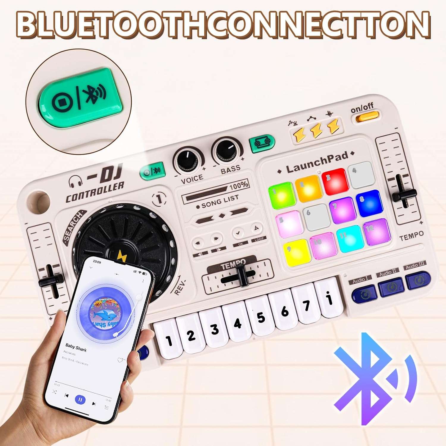 mesa mezcladora de dj de juguete con luces led, bluetooth y micrófono para niños